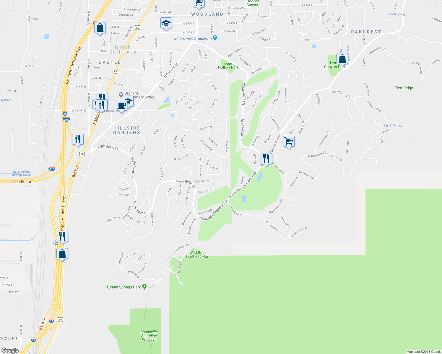 map of restaurants, bars, coffee shops, grocery stores, and more near 774 Independence Way in North Salt Lake