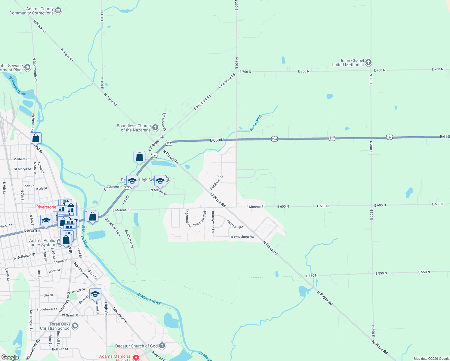 map of restaurants, bars, coffee shops, grocery stores, and more near 109 Brookwood Dr in Decatur