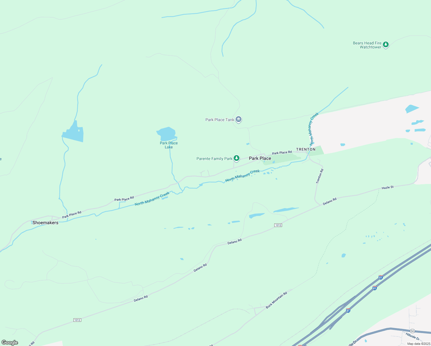 map of restaurants, bars, coffee shops, grocery stores, and more near 289 Park Place Road in Mahanoy City