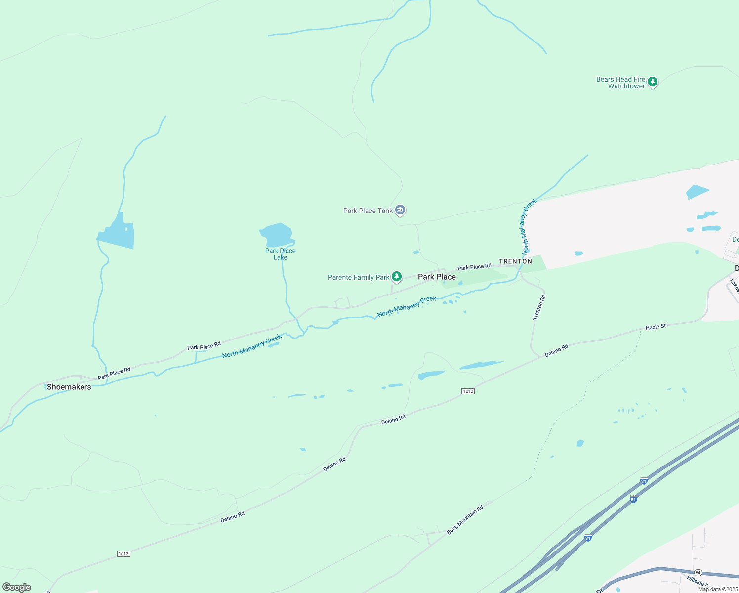 map of restaurants, bars, coffee shops, grocery stores, and more near 293 Park Place Road in Mahanoy City