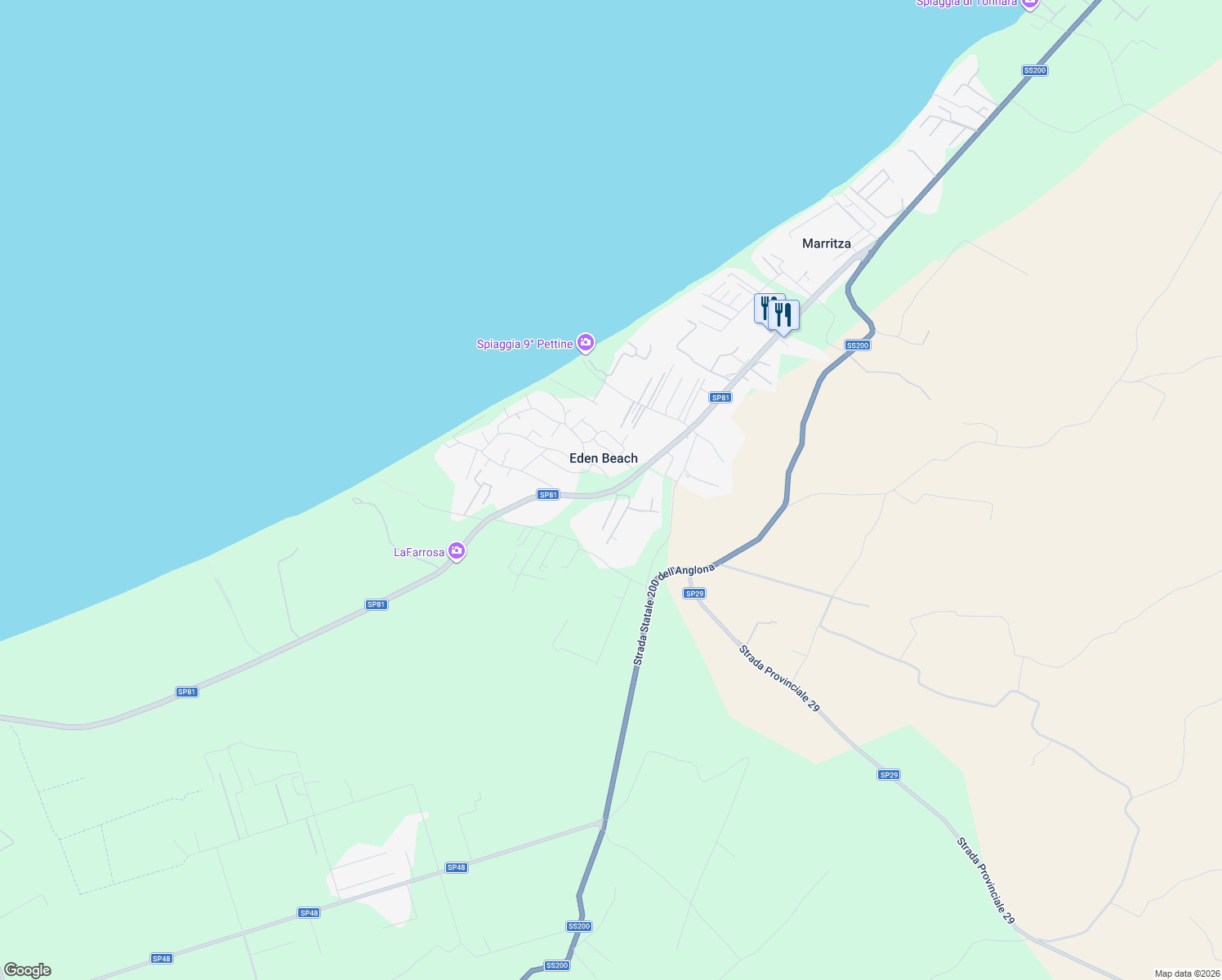 map of restaurants, bars, coffee shops, grocery stores, and more near in Eden Beach