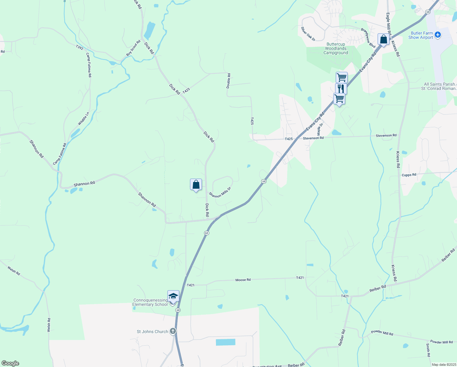 map of restaurants, bars, coffee shops, grocery stores, and more near 2209 Shannon Mills Dr in Butler