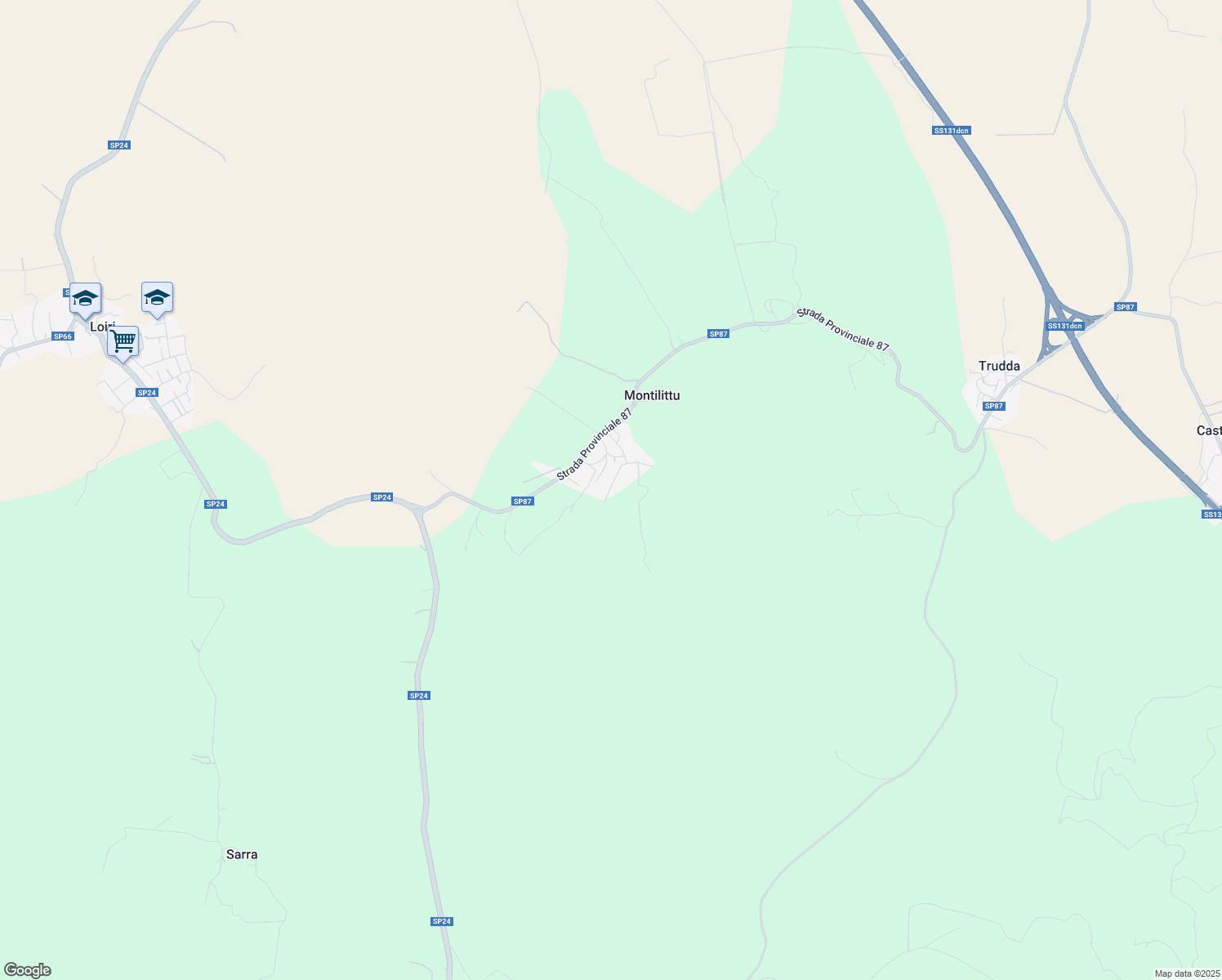 map of restaurants, bars, coffee shops, grocery stores, and more near 15 Via Emilio Lussu in Montilittu