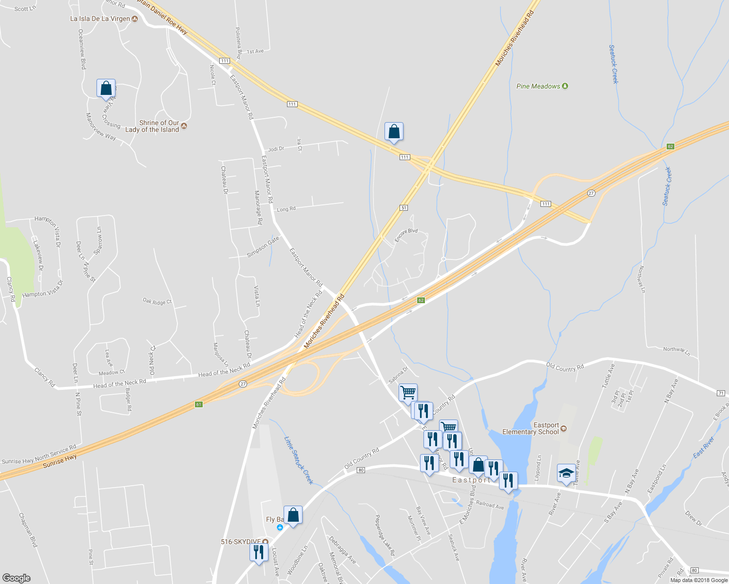 map of restaurants, bars, coffee shops, grocery stores, and more near 216 Sonata Court in Eastport