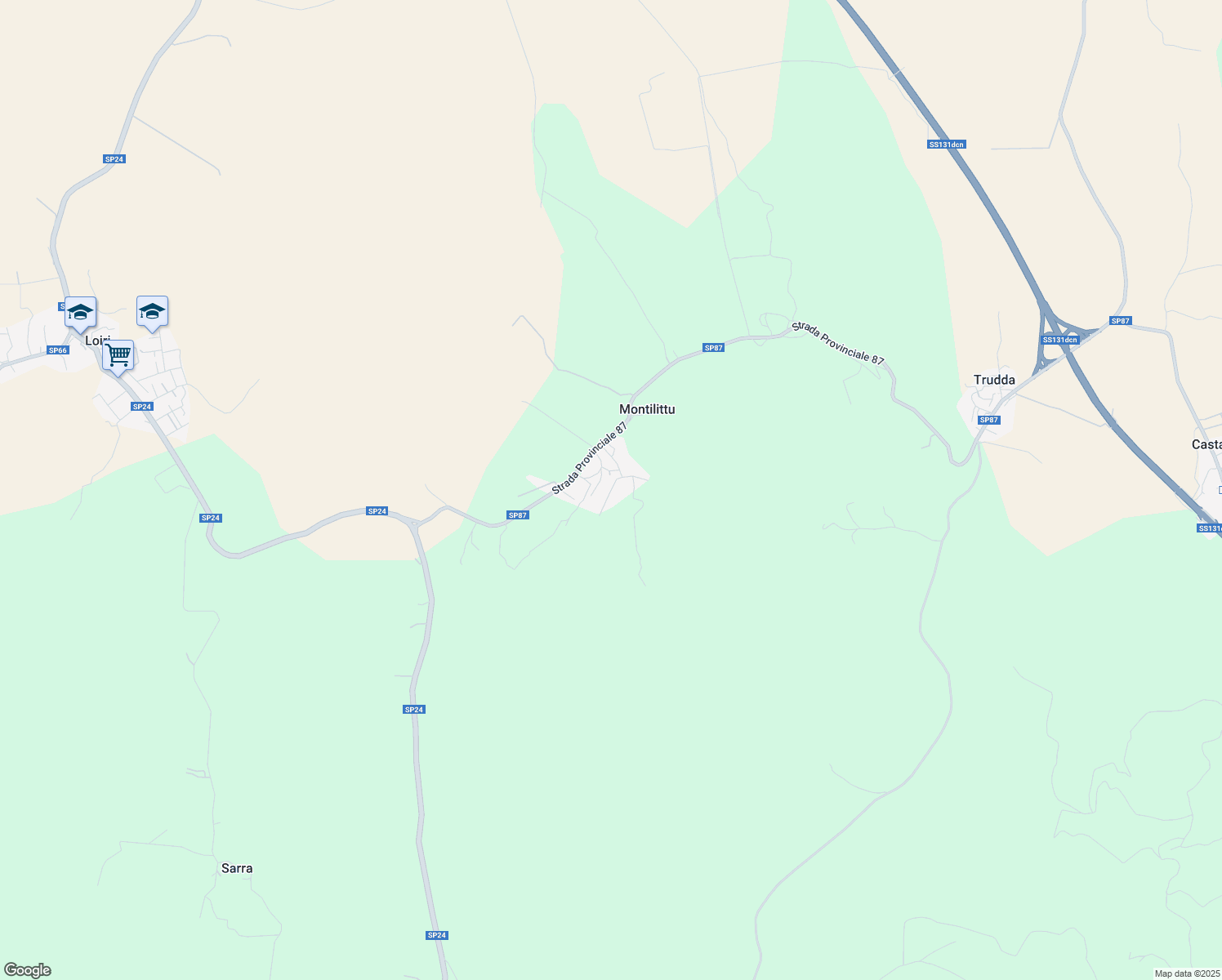 map of restaurants, bars, coffee shops, grocery stores, and more near 15 Via Emilio Lussu in Montilittu