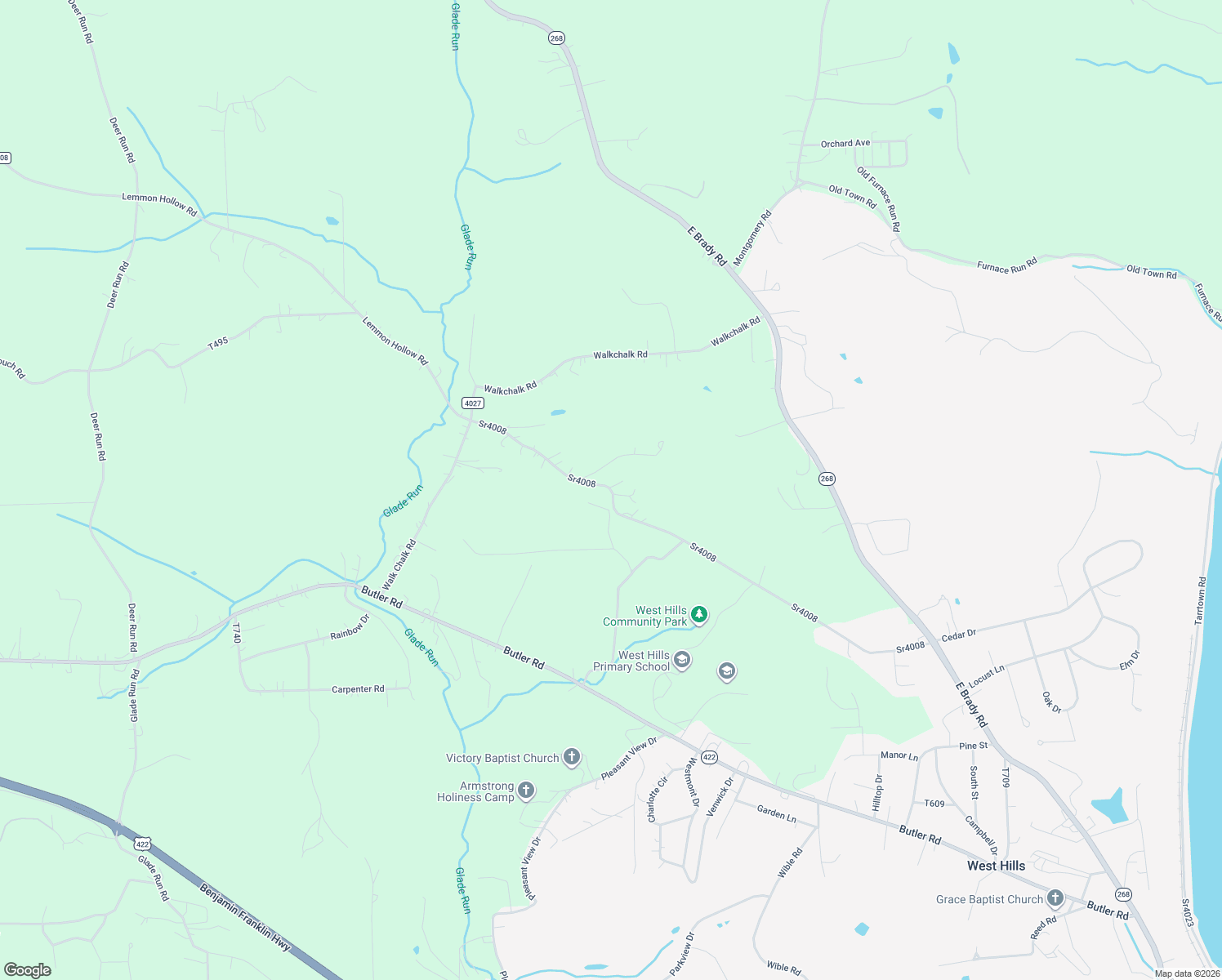 map of restaurants, bars, coffee shops, grocery stores, and more near 107 Riggle Lane in Kittanning