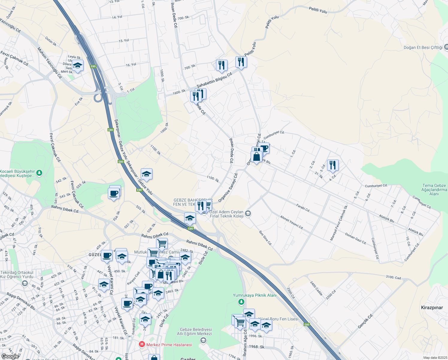 map of restaurants, bars, coffee shops, grocery stores, and more near in 