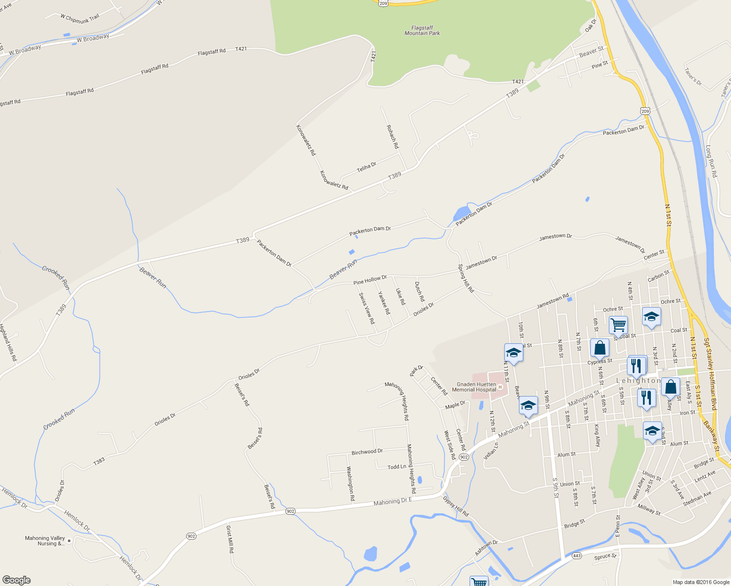 map of restaurants, bars, coffee shops, grocery stores, and more near 194 Swiss View Road in Lehighton