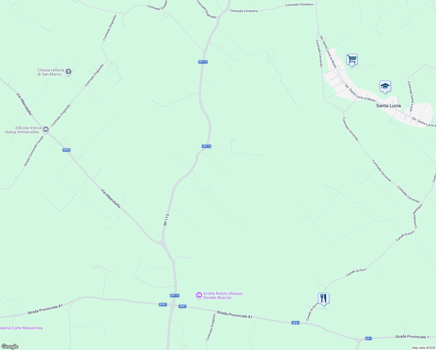 map of restaurants, bars, coffee shops, grocery stores, and more near 90 Contrada Terranova in Città Metropolitana di Bari