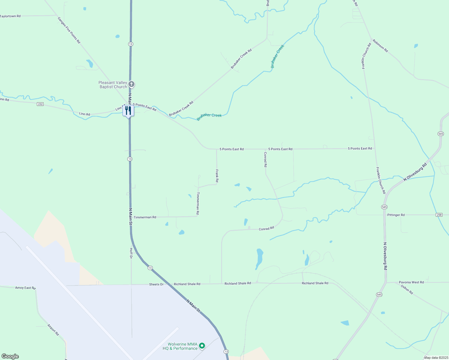 map of restaurants, bars, coffee shops, grocery stores, and more near 3160 Frank Road in Mansfield