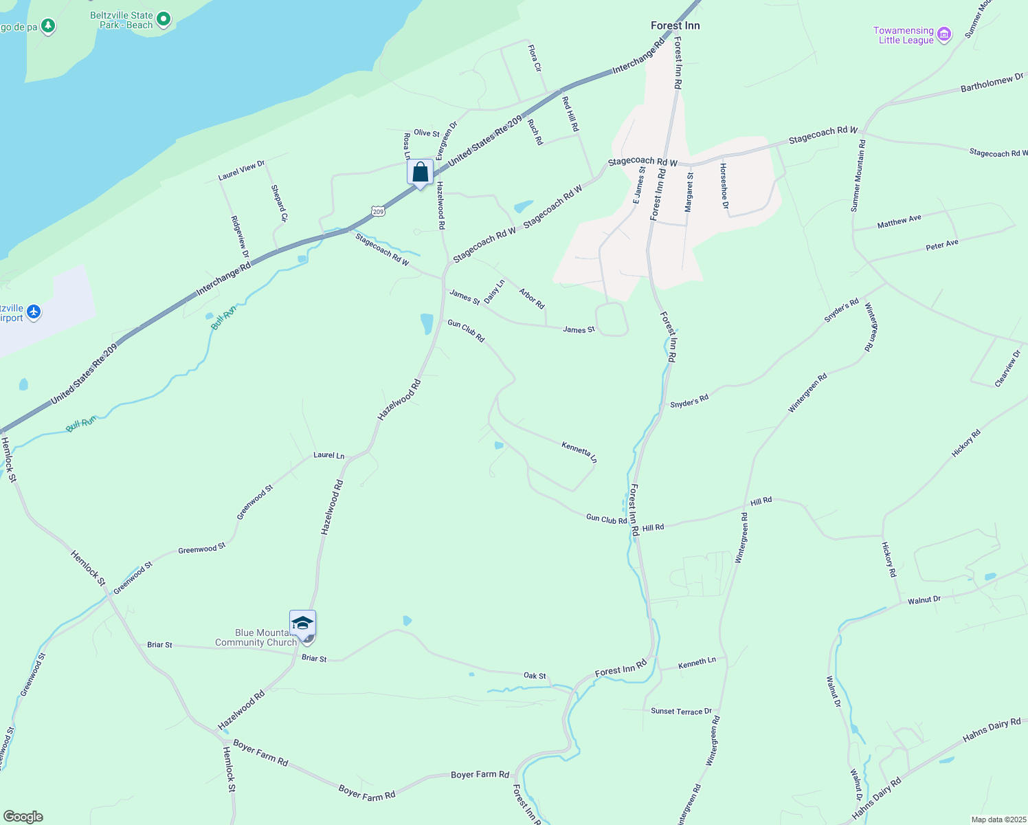 map of restaurants, bars, coffee shops, grocery stores, and more near 580 Kennetta Lane in Palmerton