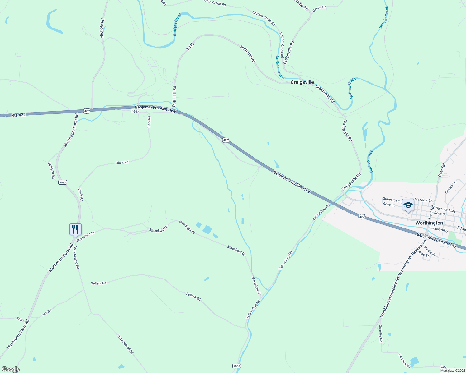 map of restaurants, bars, coffee shops, grocery stores, and more near 145 Baker Road in Worthington