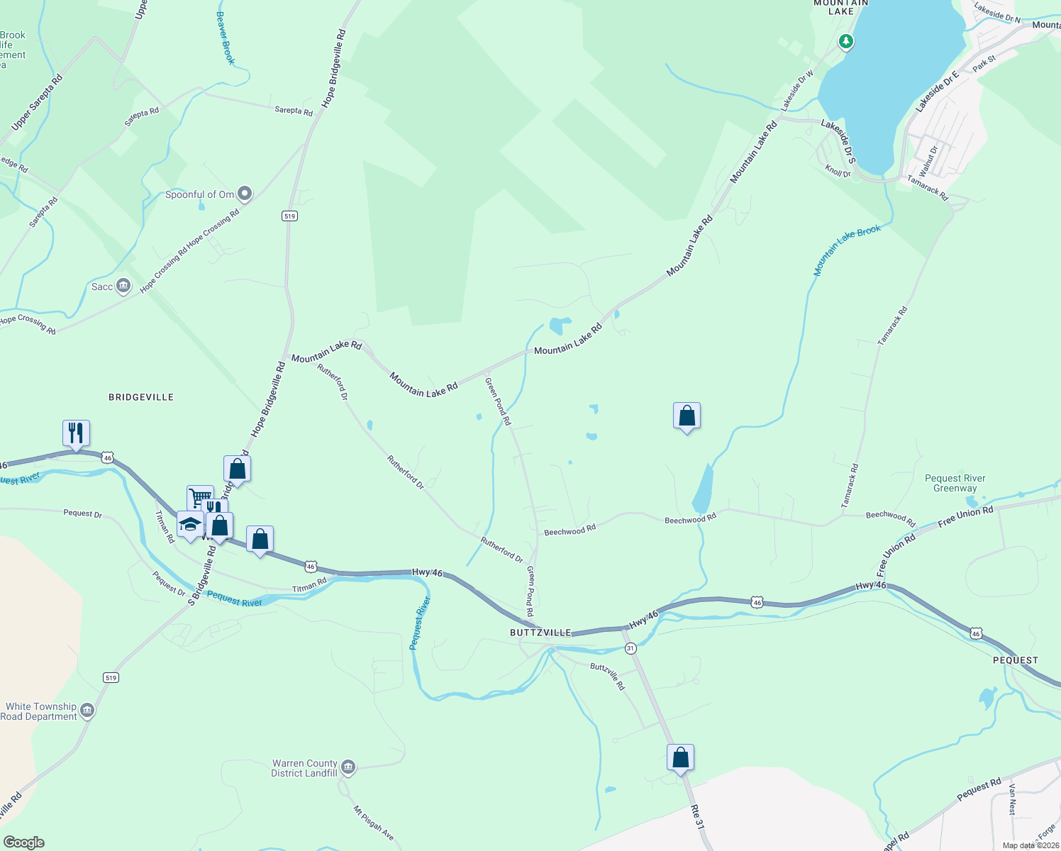 map of restaurants, bars, coffee shops, grocery stores, and more near 50 Green Pond Road in Belvidere