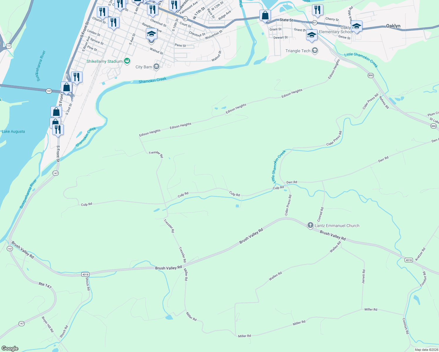 map of restaurants, bars, coffee shops, grocery stores, and more near 338 Culp Road in Sunbury