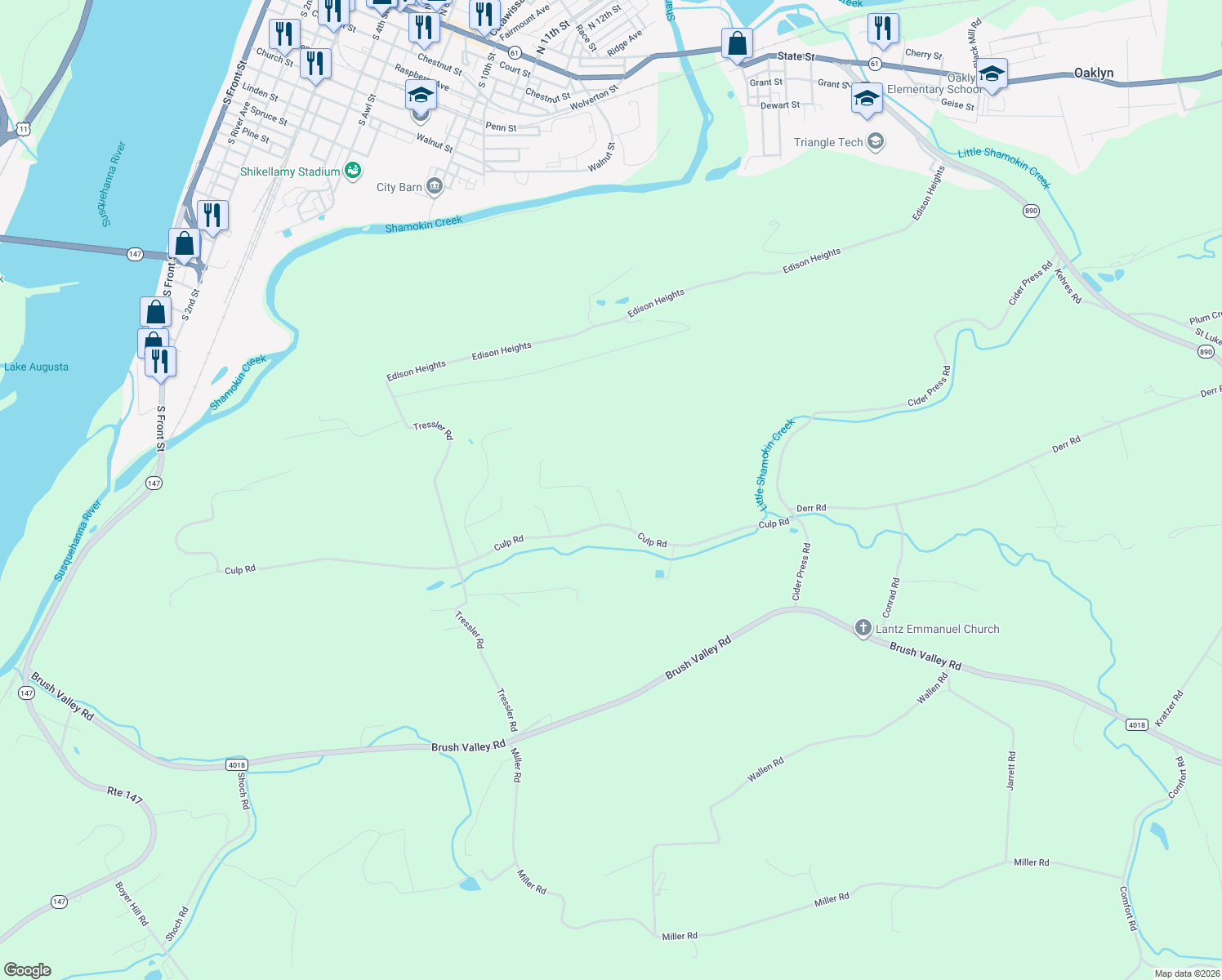 map of restaurants, bars, coffee shops, grocery stores, and more near 338 Culp Road in Sunbury