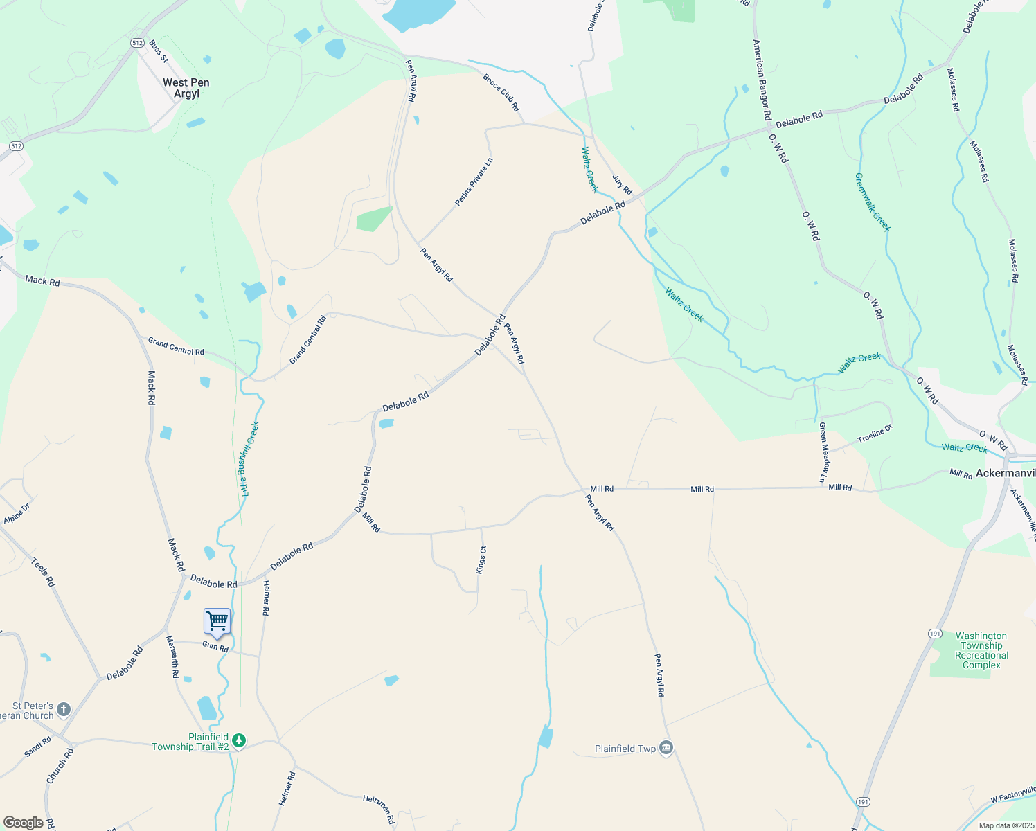 map of restaurants, bars, coffee shops, grocery stores, and more near 1799 Pen Argyl Rd in Pen Argyl