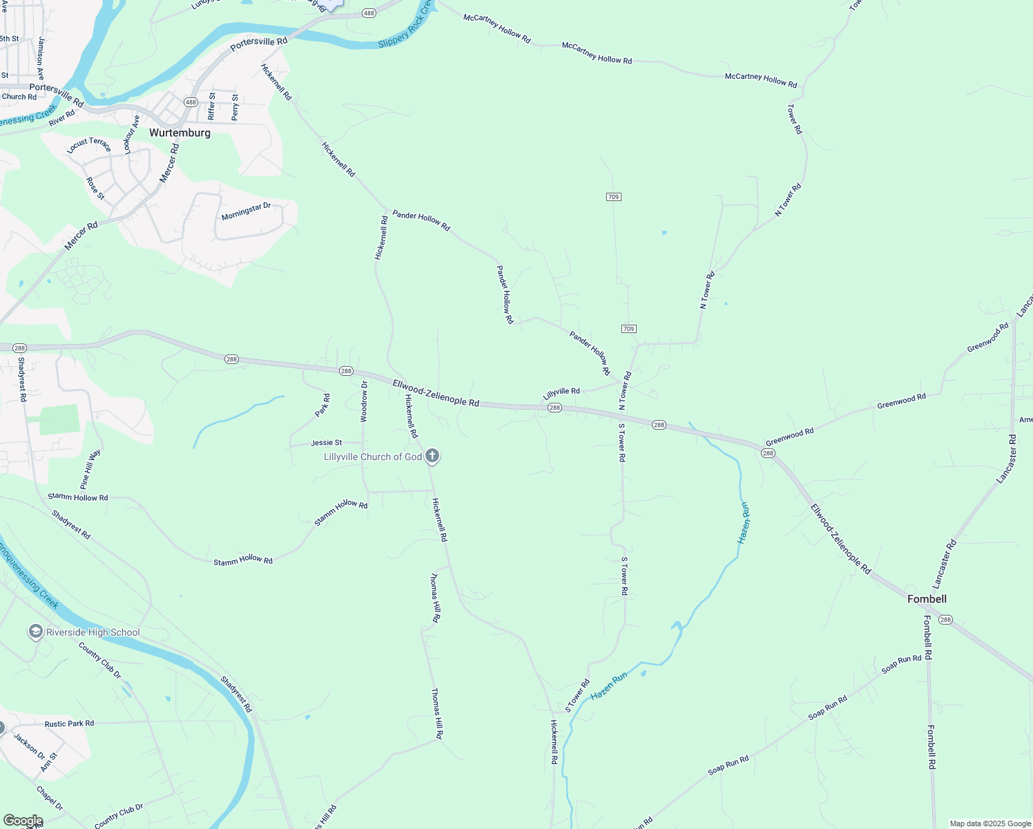 map of restaurants, bars, coffee shops, grocery stores, and more near 598 Pennsylvania 288 in Ellwood City