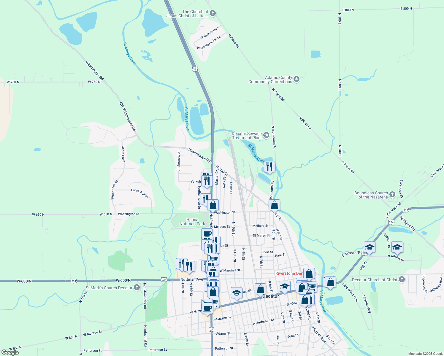 map of restaurants, bars, coffee shops, grocery stores, and more near 1321 Mix Ave in Decatur