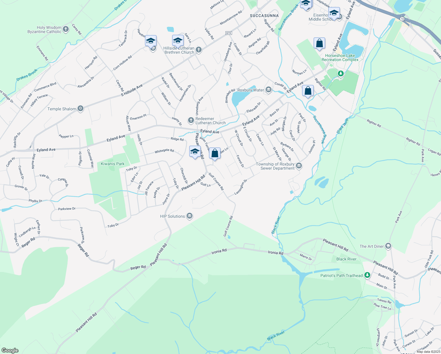 map of restaurants, bars, coffee shops, grocery stores, and more near 14 Brent Pl in Roxbury Township