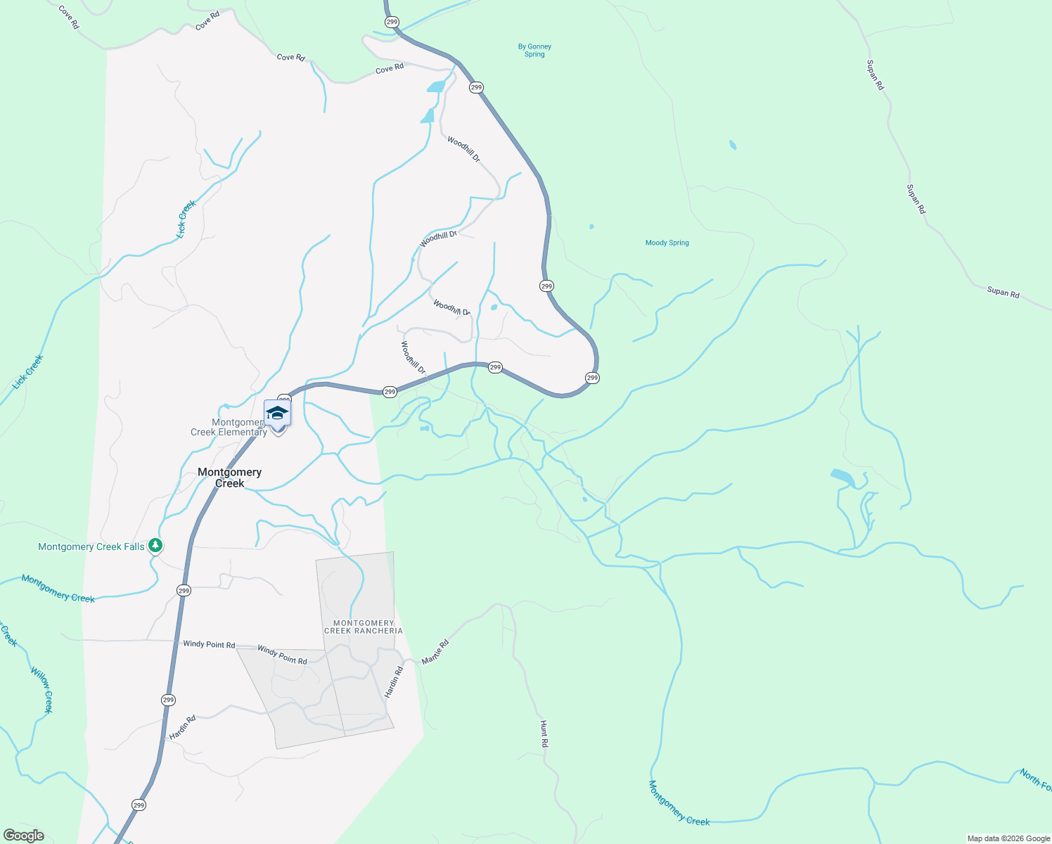 map of restaurants, bars, coffee shops, grocery stores, and more near 19240 Montgomery V Drive in Montgomery Creek