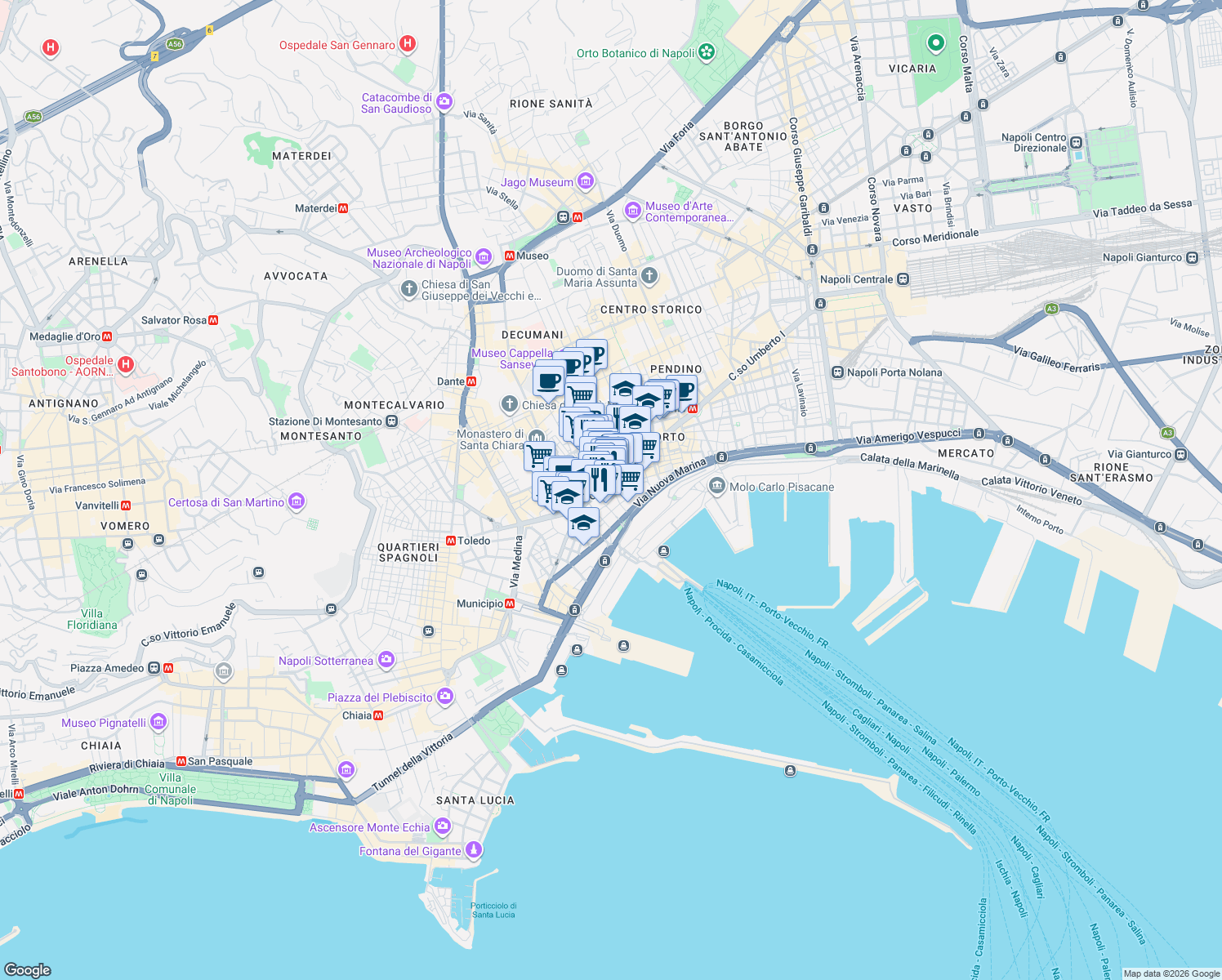 map of restaurants, bars, coffee shops, grocery stores, and more near 8 Via Porta di Massa in Napoli