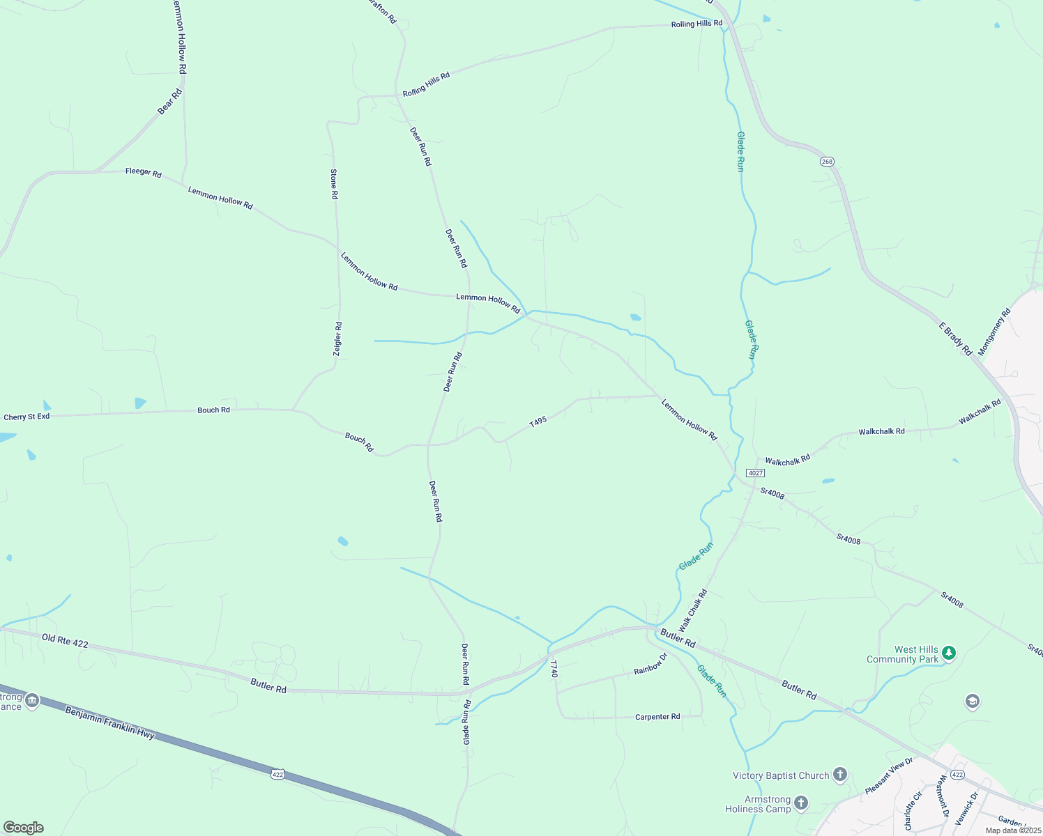 map of restaurants, bars, coffee shops, grocery stores, and more near 185 Bouch Road in Kittanning