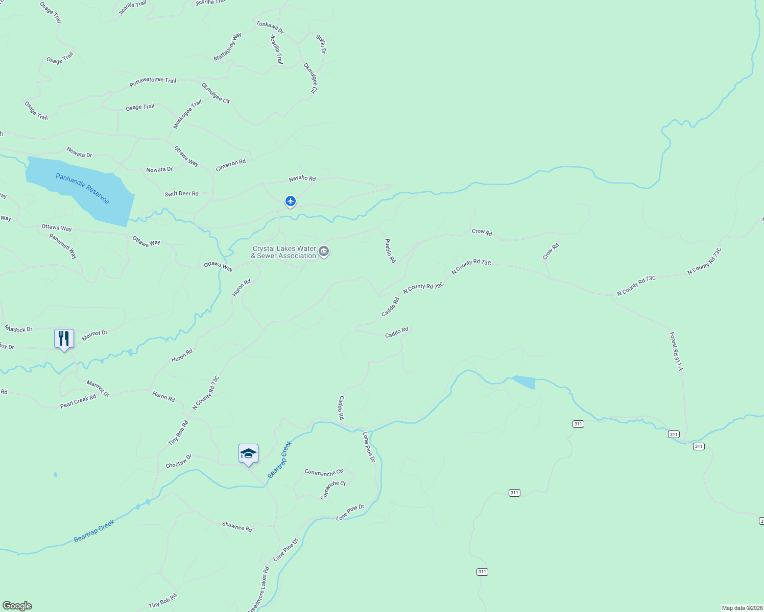 map of restaurants, bars, coffee shops, grocery stores, and more near 1293 Caddo Road in Red Feather Lakes