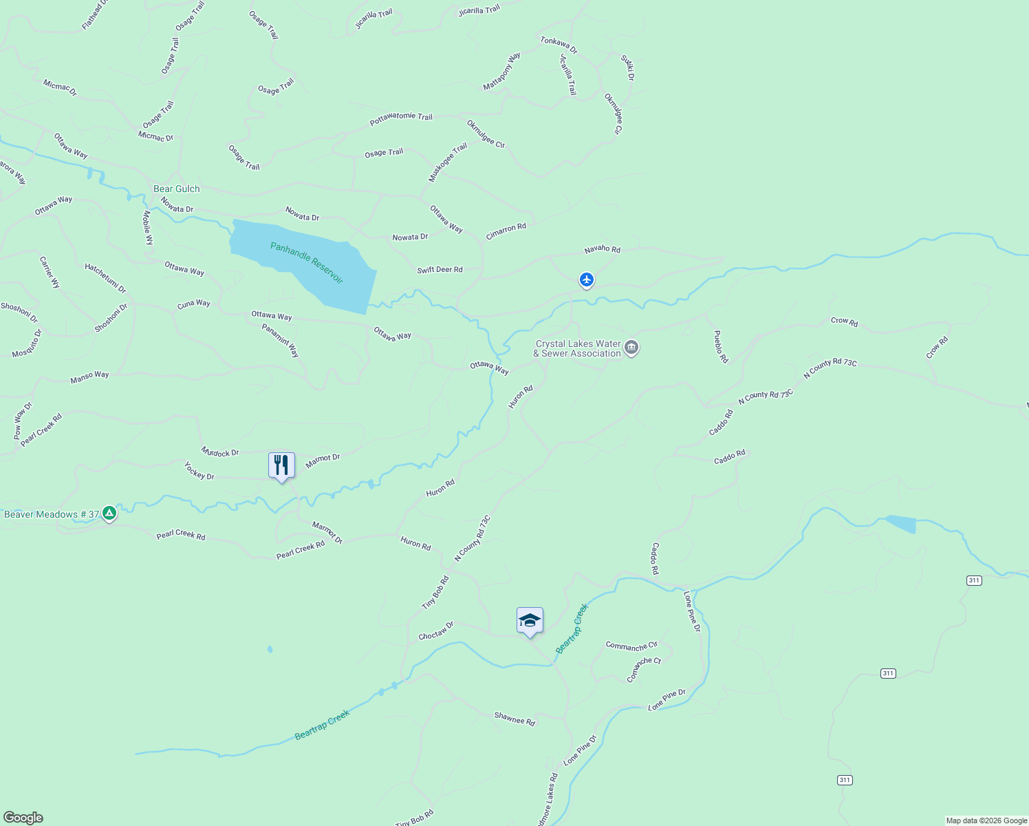 map of restaurants, bars, coffee shops, grocery stores, and more near 141 Tami Road in Red Feather Lakes