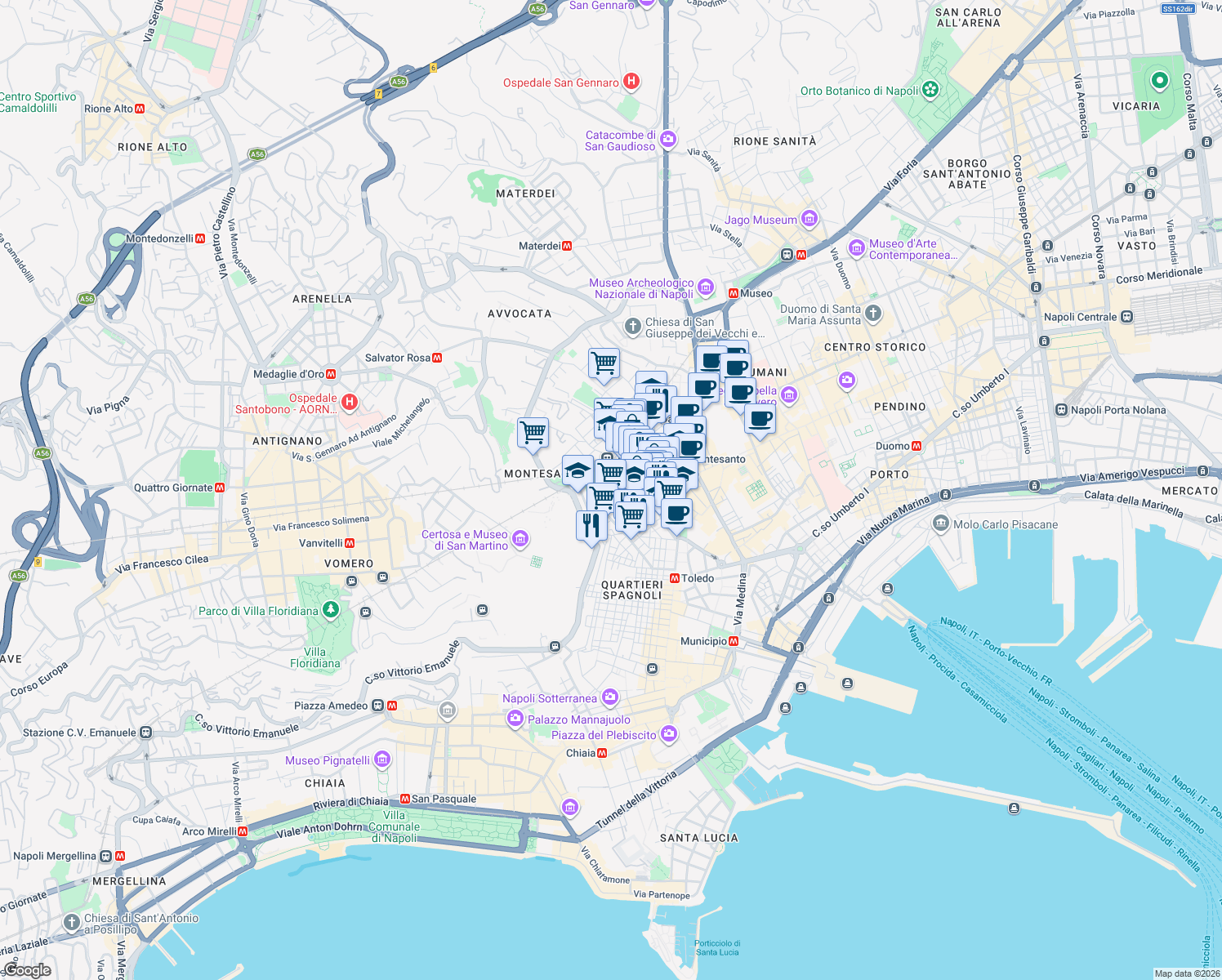 map of restaurants, bars, coffee shops, grocery stores, and more near 43-61 Vico Paradiso in Naples
