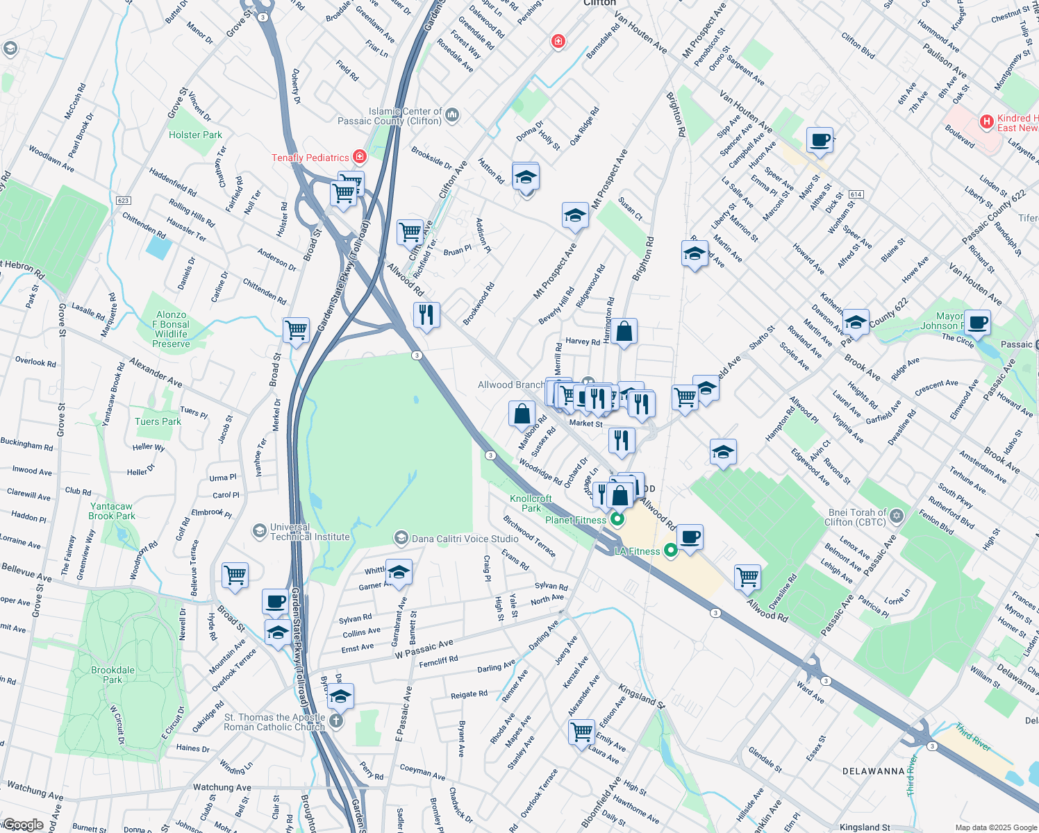 map of restaurants, bars, coffee shops, grocery stores, and more near 30 Windsor Road in Clifton