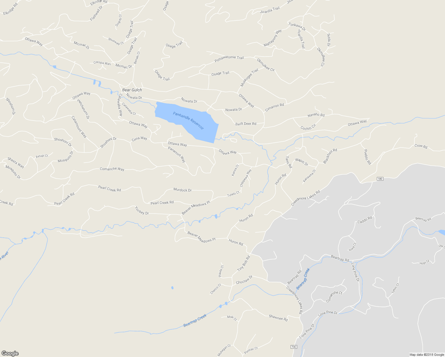 map of restaurants, bars, coffee shops, grocery stores, and more near 87 Kansa Court in Red Feather Lakes