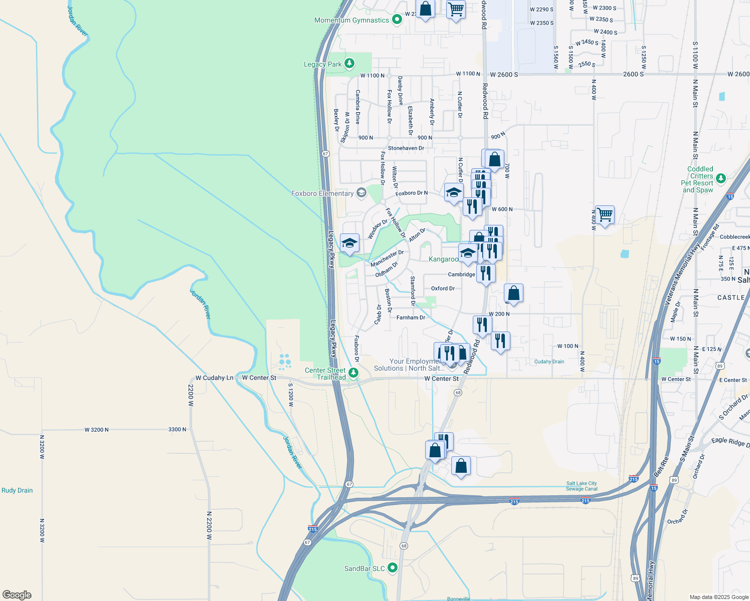 map of restaurants, bars, coffee shops, grocery stores, and more near 273 Caleb Drive in North Salt Lake
