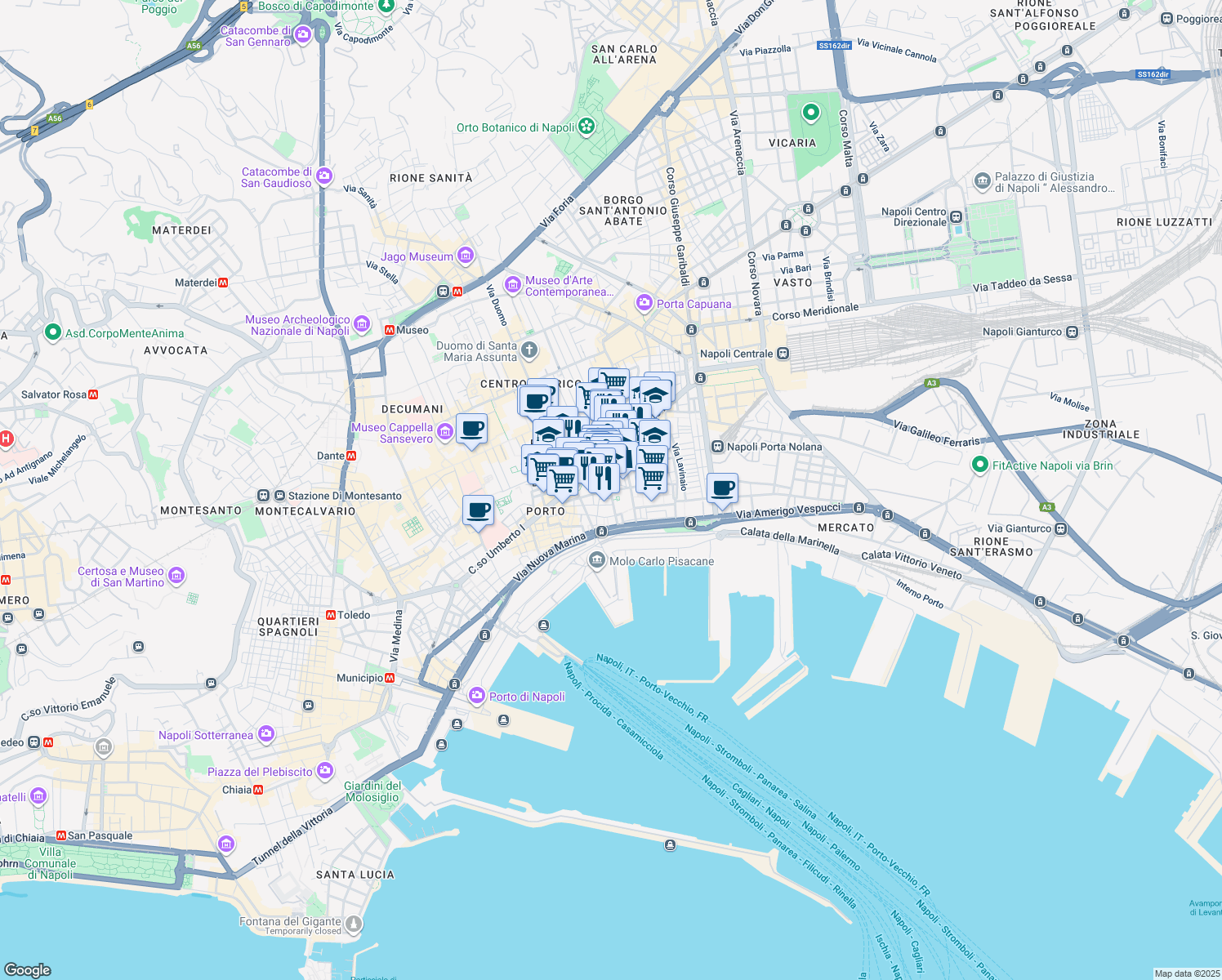map of restaurants, bars, coffee shops, grocery stores, and more near 10 Via Ludovico Bianchini in Napoli