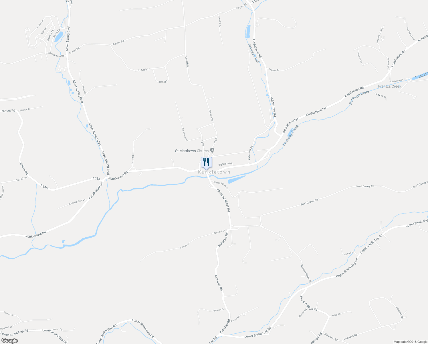 map of restaurants, bars, coffee shops, grocery stores, and more near in Kunkletown