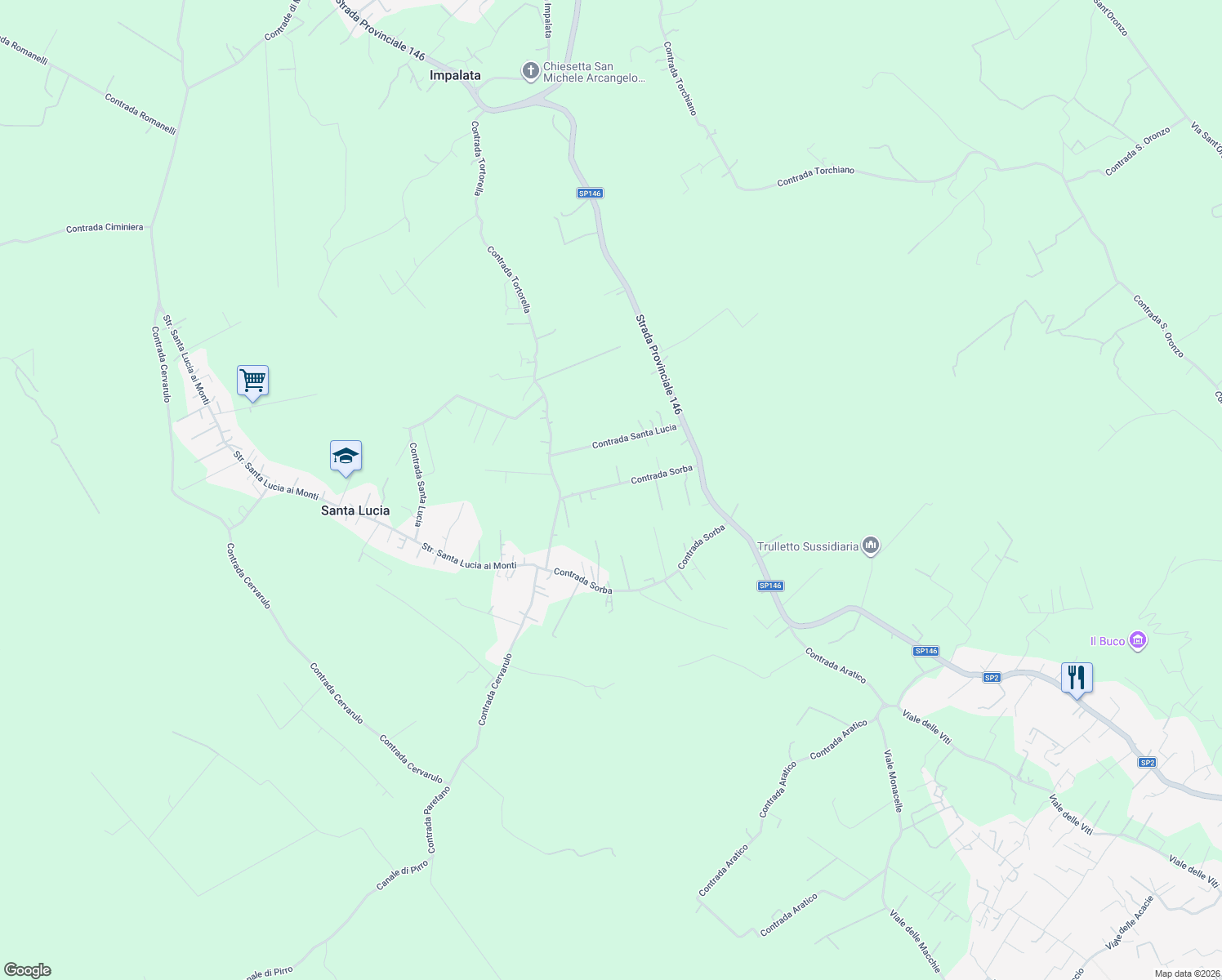 map of restaurants, bars, coffee shops, grocery stores, and more near 377 Contrada Sorba in Santa Lucia