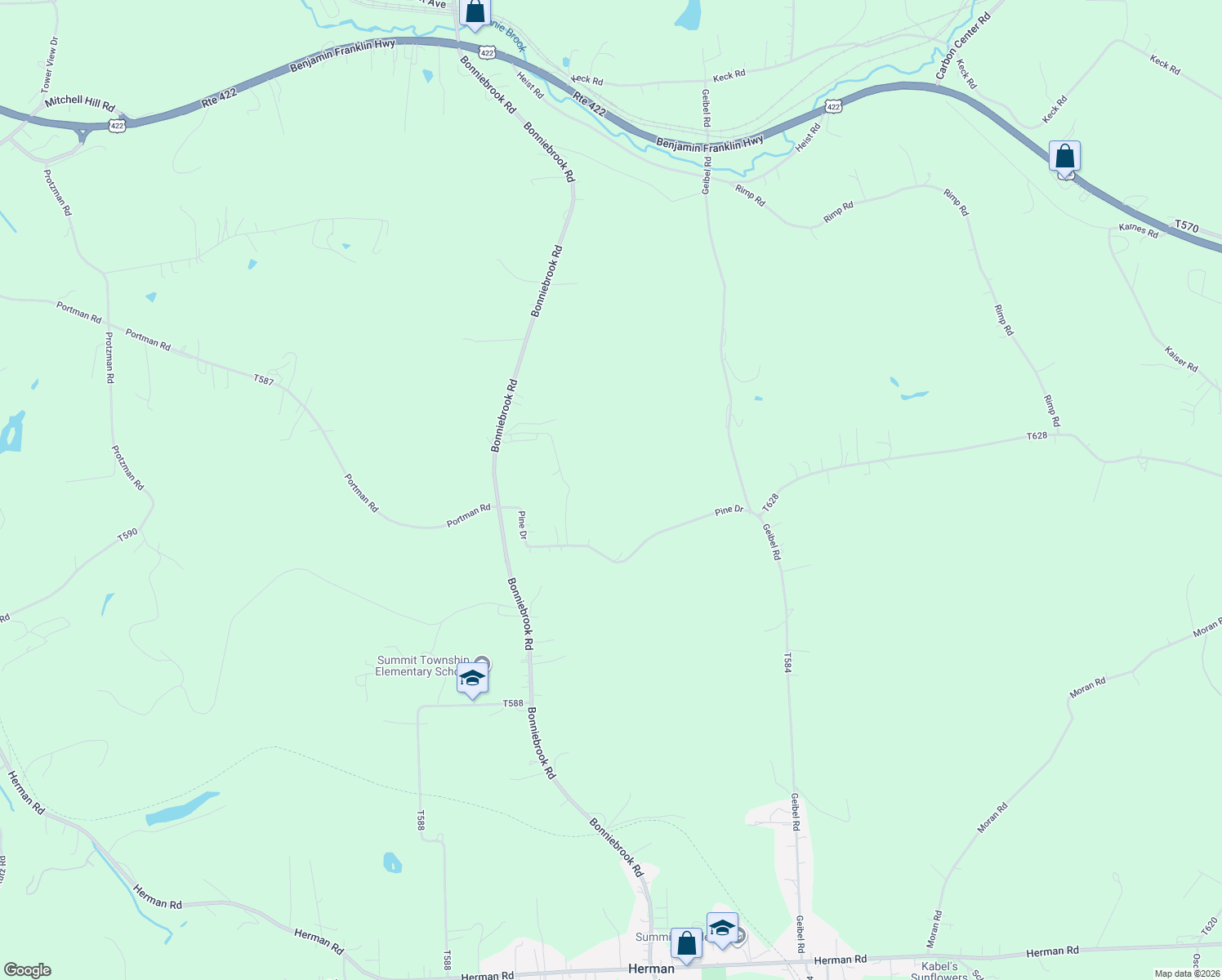 map of restaurants, bars, coffee shops, grocery stores, and more near 628 Bonniebrook Road in Butler