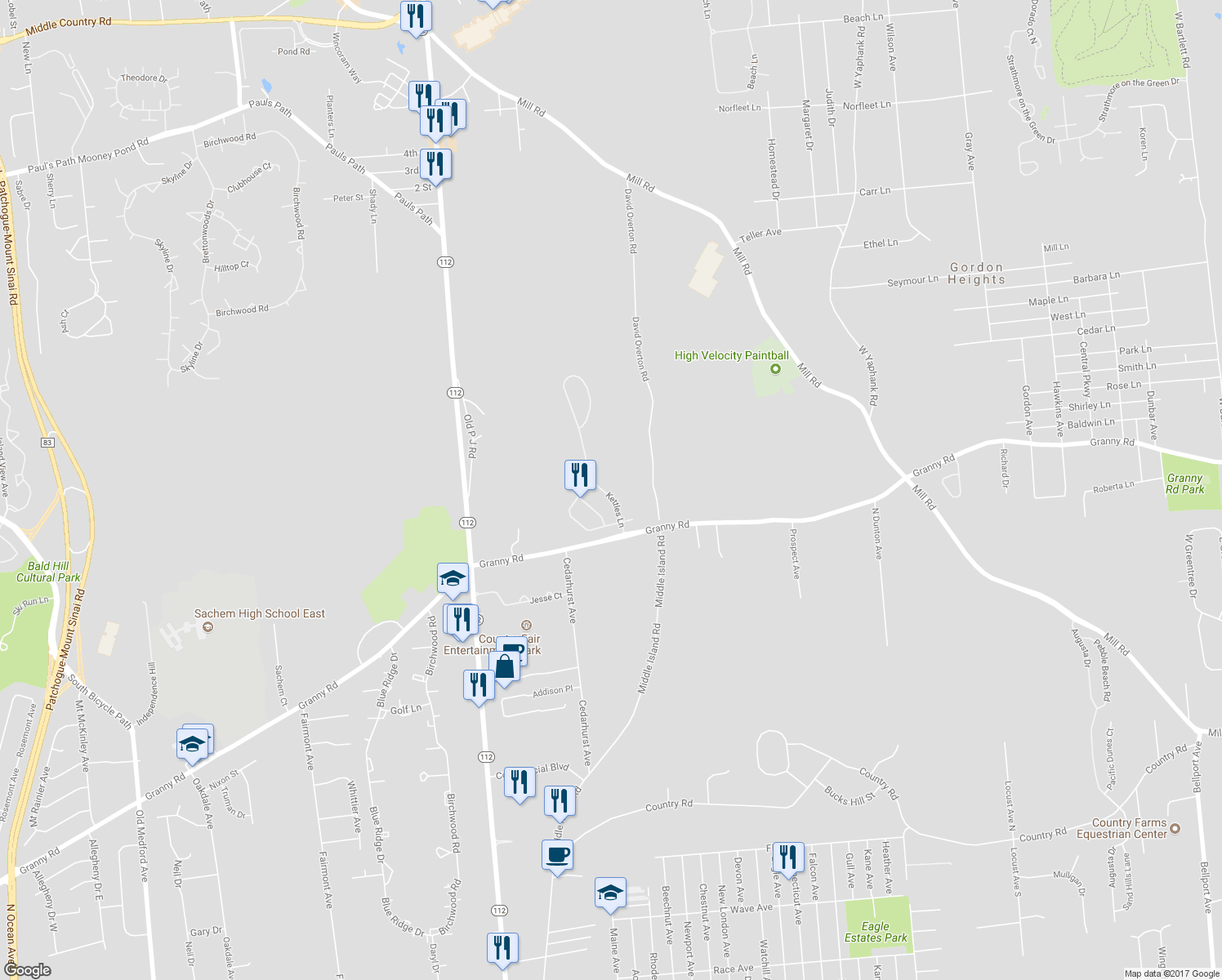 map of restaurants, bars, coffee shops, grocery stores, and more near 118 Kettles Lane in Medford