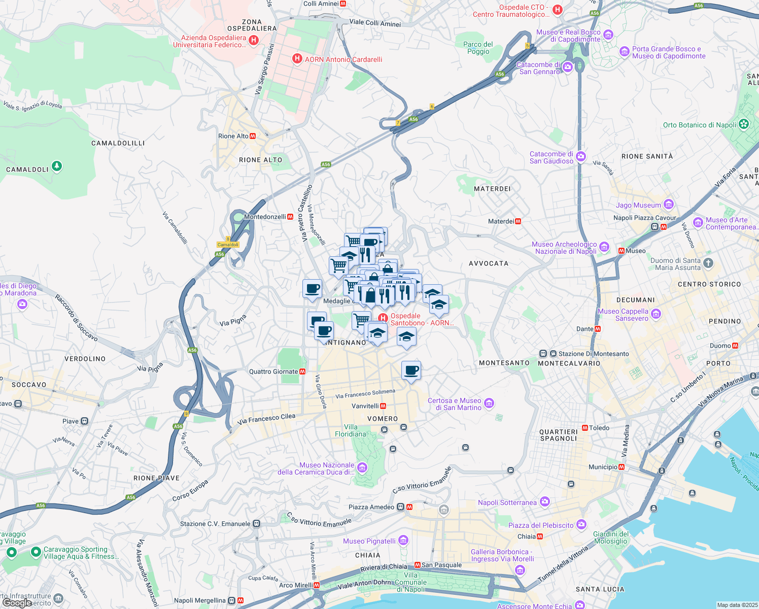 map of restaurants, bars, coffee shops, grocery stores, and more near 35 Piazza delle Medaglie D'Oro in Napoli