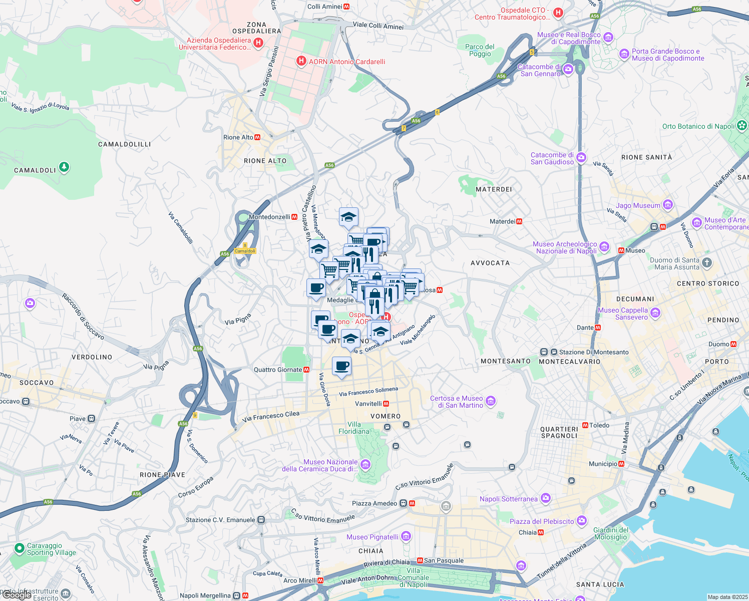 map of restaurants, bars, coffee shops, grocery stores, and more near 35 Piazza delle Medaglie D'Oro in Napoli