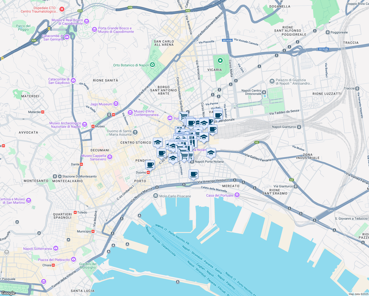 map of restaurants, bars, coffee shops, grocery stores, and more near 133 Via Cesare Carmignano in Napoli