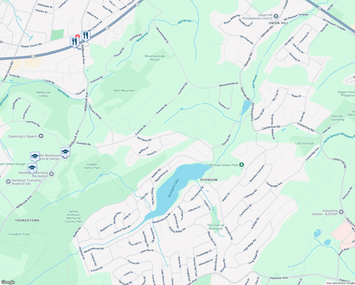 map of restaurants, bars, coffee shops, grocery stores, and more near 15 Poppy's Place in Randolph