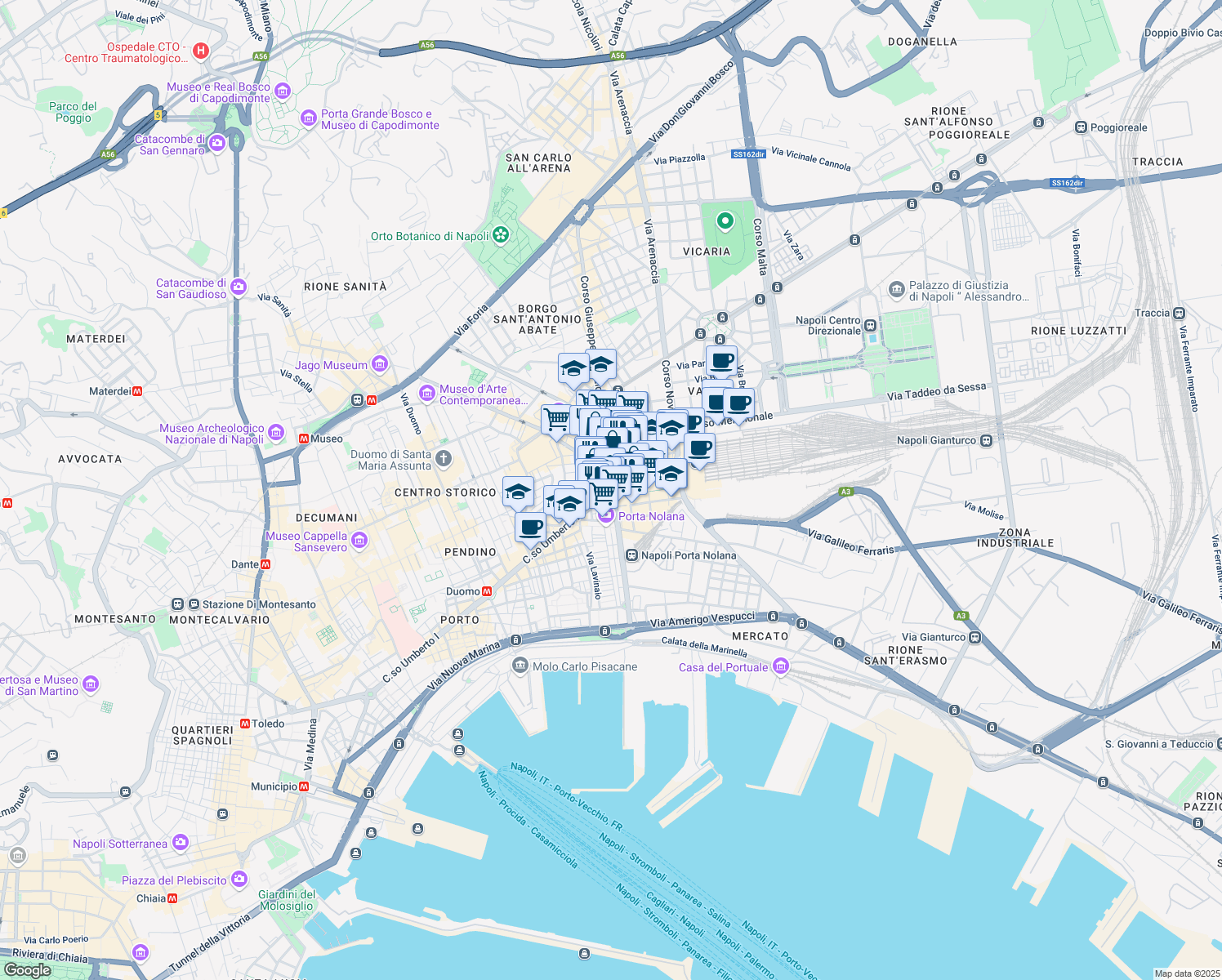 map of restaurants, bars, coffee shops, grocery stores, and more near in Metropolitan City of Naples