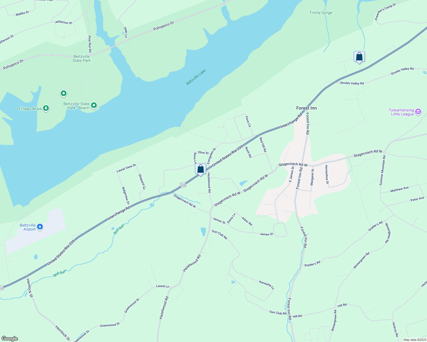 map of restaurants, bars, coffee shops, grocery stores, and more near 35 Hazlewood Road in Lehighton