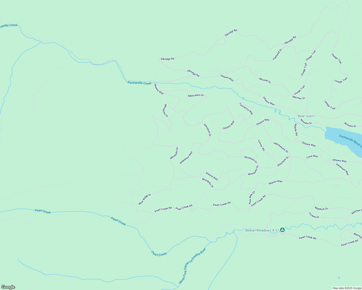 map of restaurants, bars, coffee shops, grocery stores, and more near 38 Ofo Court in Red Feather Lakes