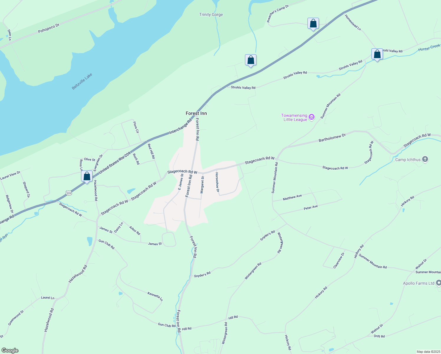 map of restaurants, bars, coffee shops, grocery stores, and more near 45 Horseshoe Dr in Palmerton