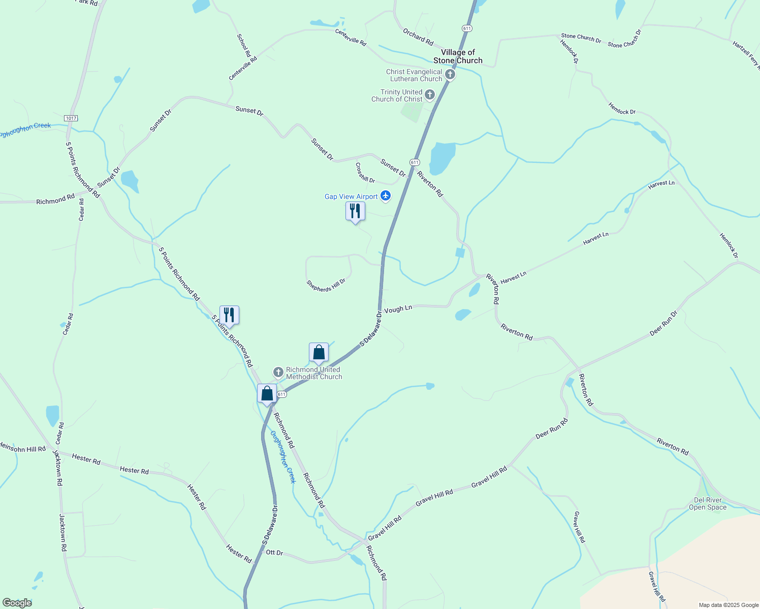 map of restaurants, bars, coffee shops, grocery stores, and more near 47 North Delaware Drive in Bangor
