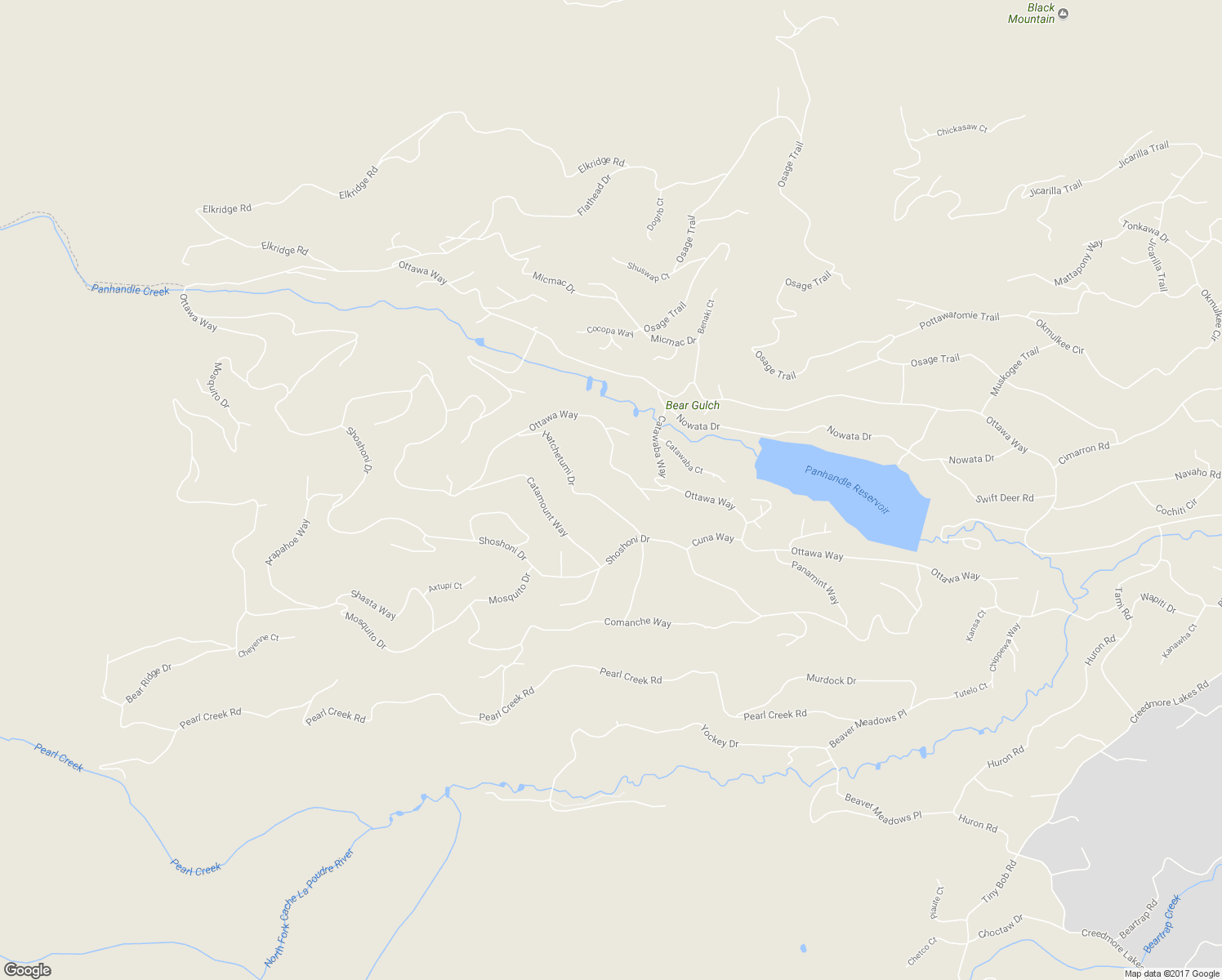 map of restaurants, bars, coffee shops, grocery stores, and more near 1609 Ottawa Way in Red Feather Lakes