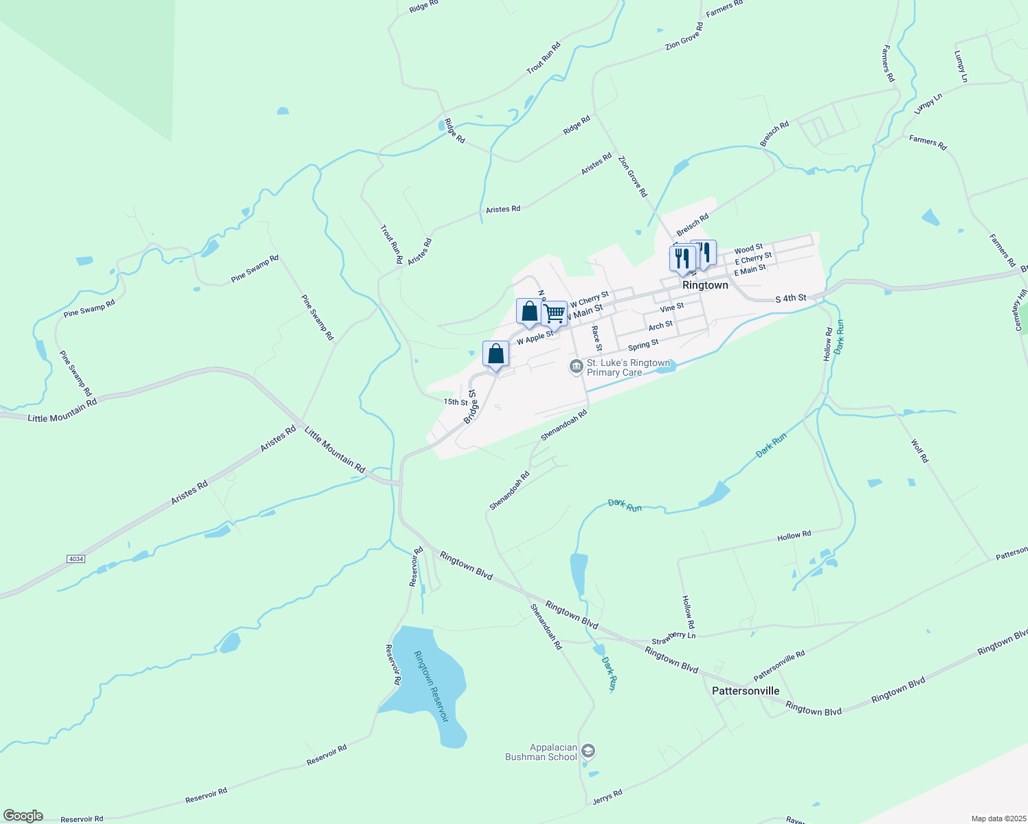 map of restaurants, bars, coffee shops, grocery stores, and more near 700 W Main St in Ringtown
