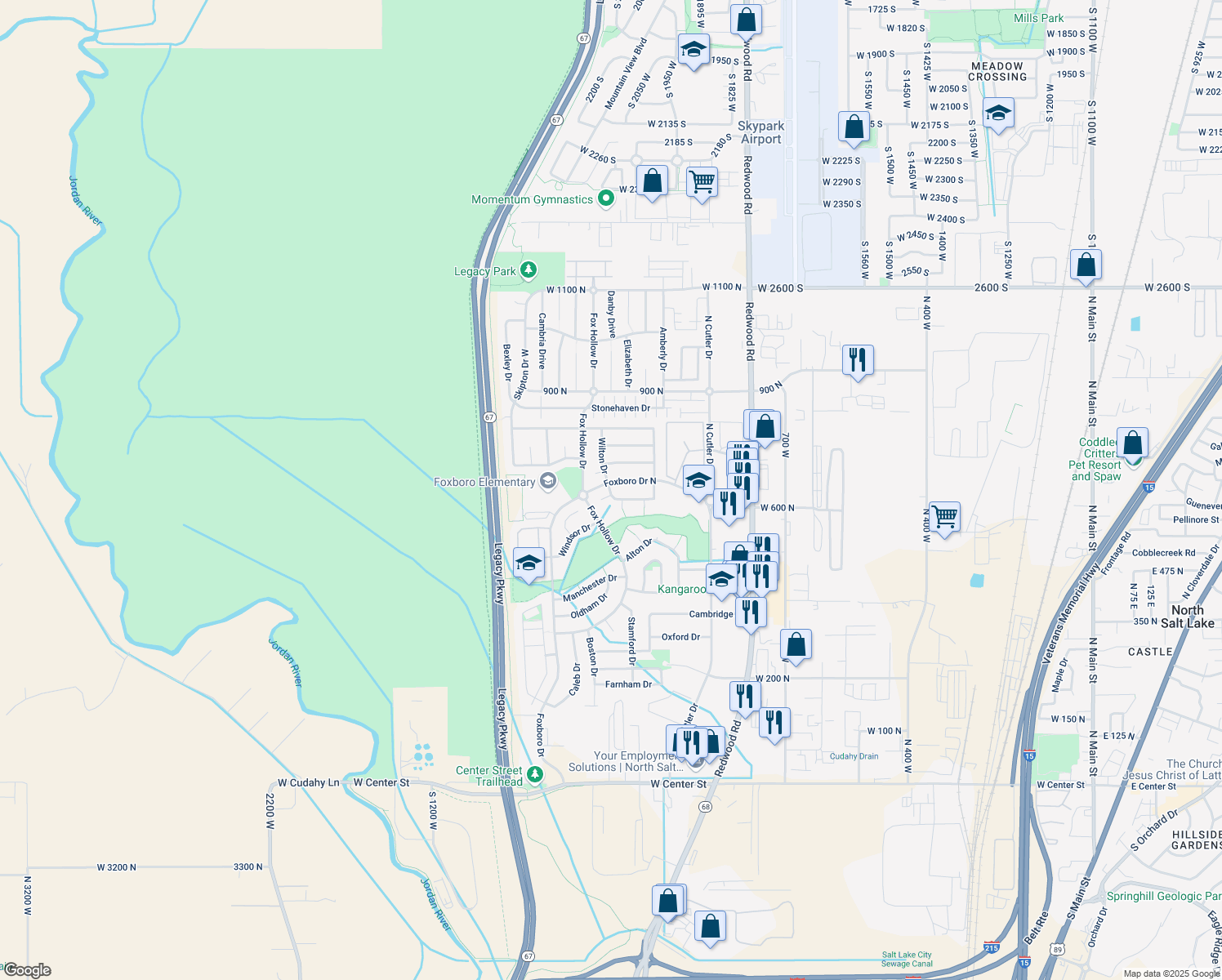 map of restaurants, bars, coffee shops, grocery stores, and more near 975 Foxboro Drive in North Salt Lake