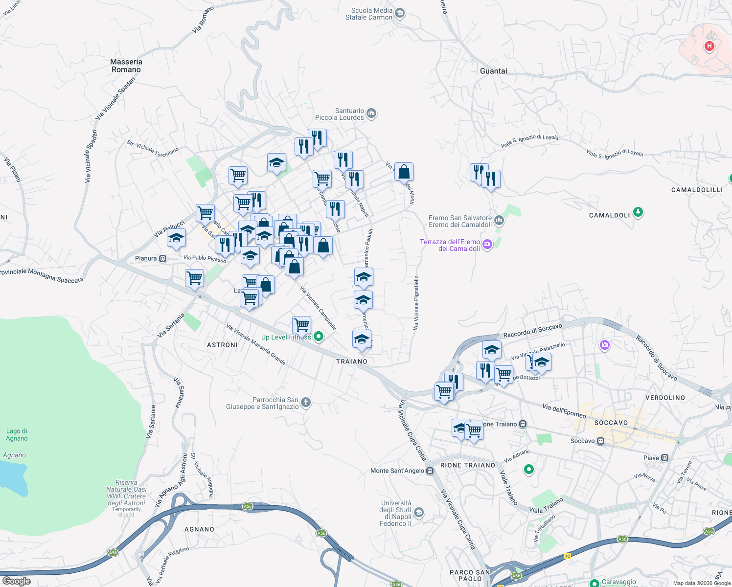 map of restaurants, bars, coffee shops, grocery stores, and more near in Napoli